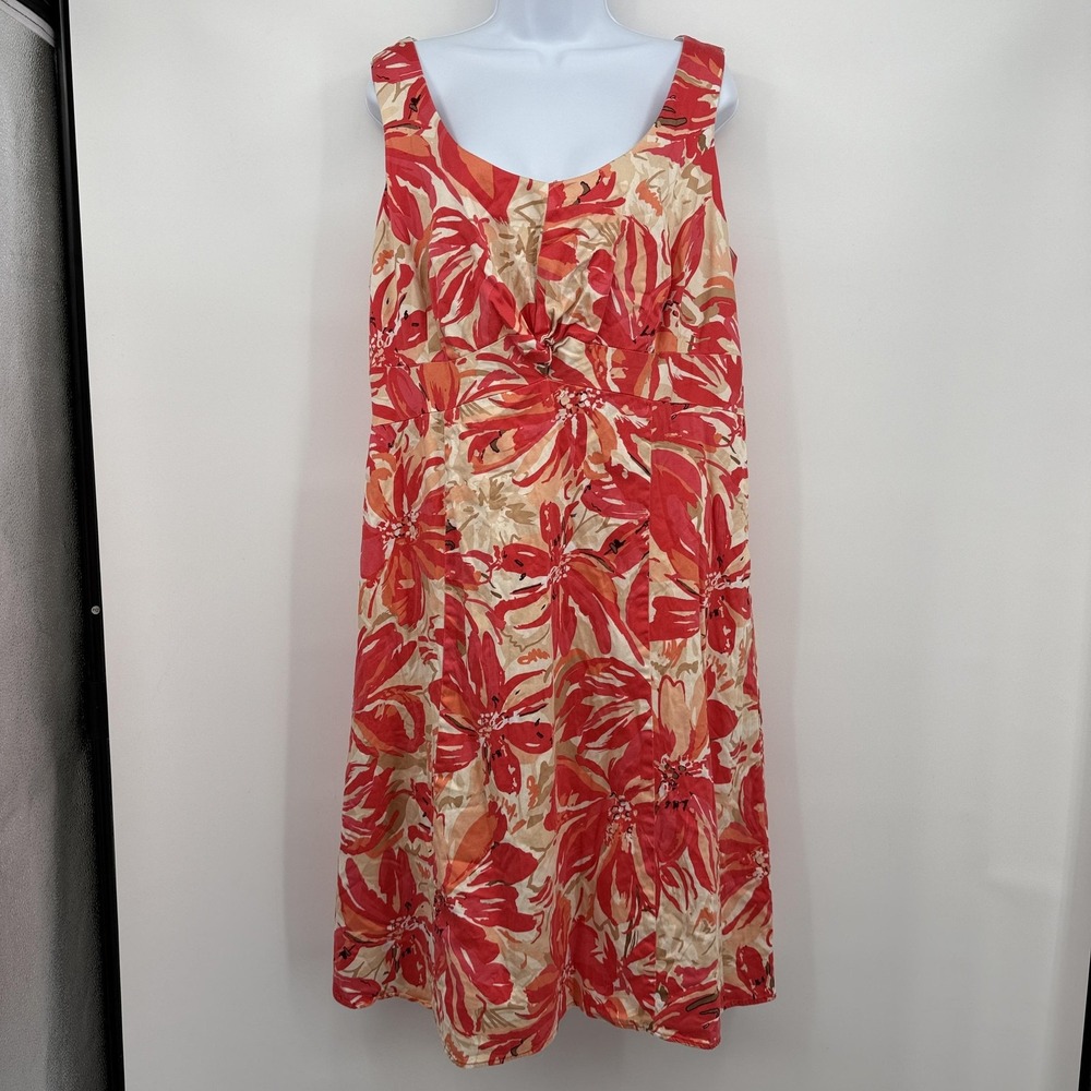 Coldwater Creek Dress Womens W18 Red Beige Floral Sleeveless Lined Cotton Blend